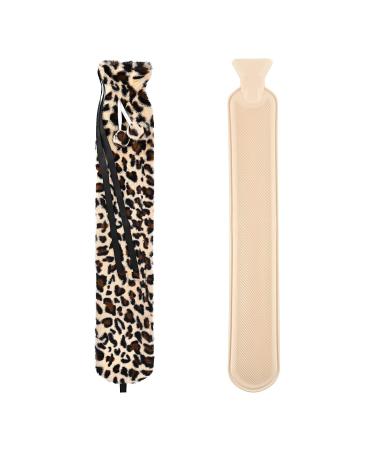 Long Hot Water Bottle with Plush Cover Long Wearable Belts for Fixing on Neck Waist Abdomen. 2L Capacity Rubber Hot Water Bottle with 5 Screw Thread Stopper to Prevent Leaking (Leopard Print)