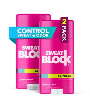 SweatBlock Deodorant Antiperspirant for Women | Clinical 48 Hour Sweat & Odor Protection Coconut & Vanilla (2 Pack) Coconut & Vanilla 1 Count (Pack of 2)