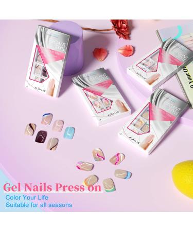 KXAMELIE Hot Pink Square French Press on Nails - Colorful Swirls French Tips - 24 PCS Reusable Full Cover Glossy Gel Nails for Women and Girls - Buy Online on GoSupps.com