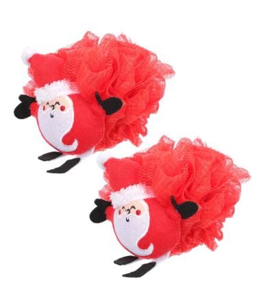 Plush Christmas Ornaments Christmas Bath Sponges Loofah Ball: 2pcs Bath Pouf Mesh Toy Cartoon Santa Claus Body Scrubber Exfoliating Shower Brush Red Christmas Kids Loofah