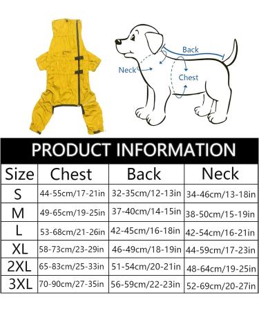 Minezi Hundred Coat - High Collar Waterproof Dog Raincoat Set with Reflective Strips & Zippers - Yellow XXL (Back Length: 51-54cm) - Perfect for All Dog Breeds - Buy Online on GoSupps.com