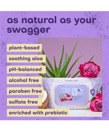 Violet Vibes Moisturizing Flushable Bathroom Wet Wipes for Women - Aloe Coconut Rose - 80 ct Pack - Buy Online on GoSupps.com