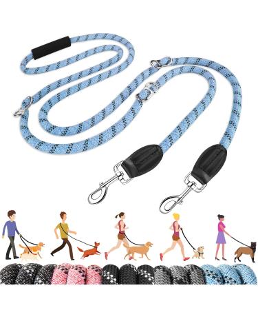 Eyien dog leash 3m for medium -sized to large dogs 8in1 drag line with 3 adjustable buckles and handles reflective double leash for 2 dogs - below 100kg thickened freehand linen blue
