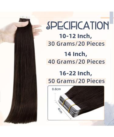RUNATURE Brown Tape in Human Hair Extensions - 16 Inch Straight 50g #2 - Buy Online on GoSupps.com