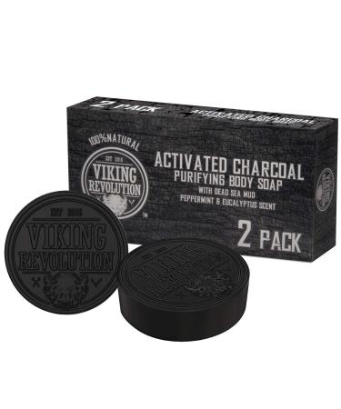 Viking Revolution Activated Charcoal Soap for Men w/Dead Sea Mud – Men’s Body and Face Soap – Manly Black Facial Care Soap Bar to Cleanse Blackheads - Peppermint & Eucalyptus Scent (2 Pack) 1 Fl Oz (Pack of 2)