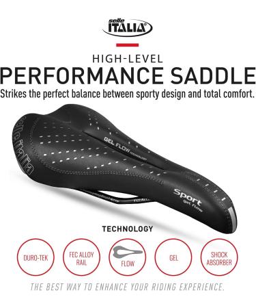 Selle Italia Sport Gel Flow Bike Saddle for Men and Women - Black 270x140mm - Buy Online on GoSupps.com
