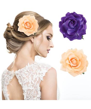 BOOBEE 2 PCs Flower Hair Clip Rose Hair Accessories - Bohemian Rose Hair Pins Rose Brosche Flower Clips Beach Party Prom Wedding Hair Barrette C2
