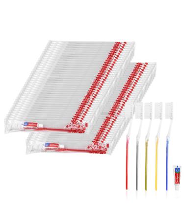 Tedule brushes 30 packs disposable toothbrushes with toothpaste set individually packaged for hotel/camping/nursing home/charity (5 colors) 30 packs
