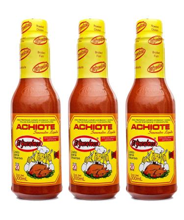 El Yucateco Achiote Liquid 300ml (Pack 3) / Mexican Achiote Liquid Marinade for Food Hot Spicy Meat Marinade Sauce