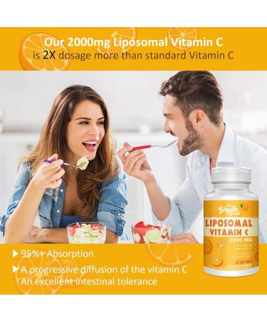 High Absorption 2000mg Liposomal Vitamin C Capsules - Antioxidant Supplement (60 Count), Non-GMO, Soy-Free - Buy Online on GoSupps.com