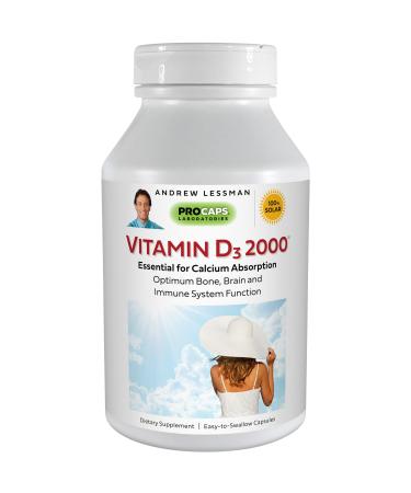ANDREW LESSMAN Vitamin D3 2000 IU 180 Capsules High Potency Essential for Calcium Absorption Supports Bone Health Healthy Muscle Function Immune System and More. Small Easy to Swallow Capsules 180 Count (Pack of 1) 2000 Iu