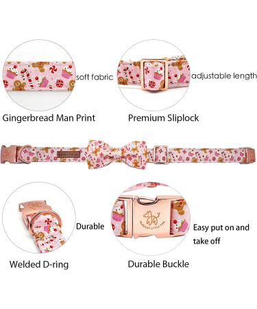 Elegant Little Tail Dog Collar with Bow - Holiday Dog Collar for Girl or Boy - Pet Gift Bowtie - Adjustable for Small, Medium, Large Dogs - Gingerbread Man Design - Buy Online on GoSupps.com