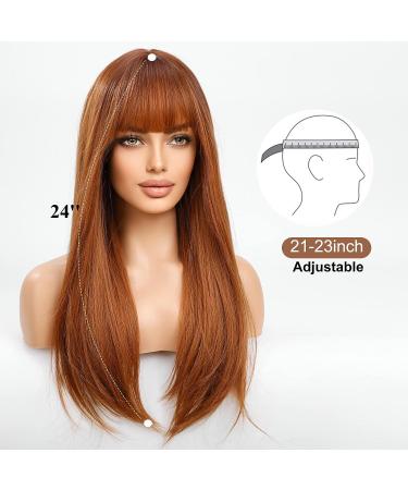HAIRCUBE Long Auburn Synthetic Hair Wig for Women with Wispy Bangs - Straight Style - Buy Online on GoSupps.com