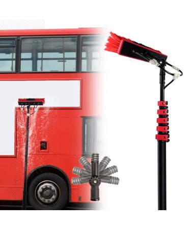 Extendable Cleaning Brush Kit with 8m+12m Water Fed Hose/ 3.6m 10.8m Telescopic Pole/ 35cm Washing Brush Head High Altitude Washing Kit for Cars Trucks 36FT/10.8M