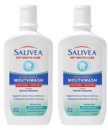 SALIVEA Dry Mouth Mouthwash - Soothing Mint Mouthwash with Natural Salivary Enzymes - Gentle Mouthwash to Aid Dry Mouth Care - Breath Freshener & Dry Mouth Treatment - Mint Flavor (2 Pack) 16 Fl Oz (Pack of 2)