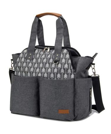 Diaper Bag Tote with Changing Pad, Lekebaby Large Travel Diaper Tote for Mom and Dad, Baby Bag for Boys and Girls Grey