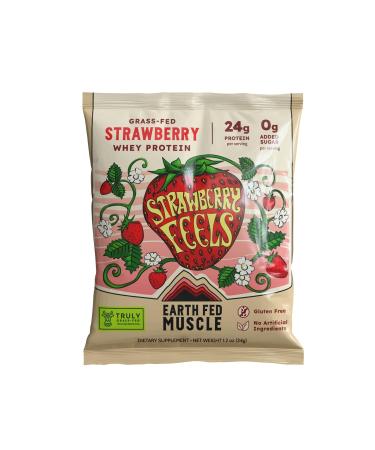 Earth Fed Muscle Strawberry Feels Irish Grass Fed Whey Protein Isolate - NSF-Certified. No Artificial Ingredients Soy Free Gluten Free Non-GMO and Hormone Free (1 Serving Strawberry) Strawberry Feels (Forever)