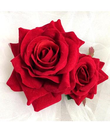 Rose Flower Bohemia Hairpin - Red Bride Hanfu Costume Hair Comb for Wedding Party - Buy Online on GoSupps.com