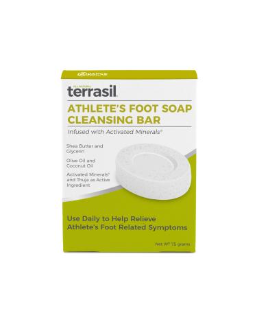 terrasil Athletes Foot Soap Bar for Athletes Foot Fungus. Soothing Care & Treatment for Itchy Burning and Peeling Feet. All Natural Hypoallergenic Approved Cleansing Soap Bar (75g)