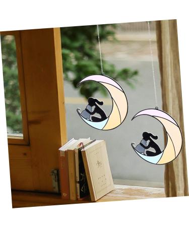 Abaodam Moon Dog Pendant Window Decor Tree Pendant Cat Moon Ornament for Home Office Angel Cat Household As Shown 2 15.5x13cm - Buy Online on GoSupps.com