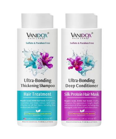 Silk Therapy for Hair - Improves Shine and Smoothness Retains Moisture Repairs and Strengthens Weak and Brittle Hair Shampoo and Conditioner Set for Dry Hair (16 fl oz x 2)