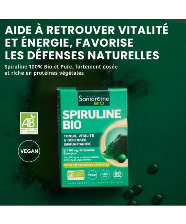 Santarome Bio - Organic Spirulina | Up to 19% Phycocyanin | High in Protein Iron & Vitamin B12 | 60 tablets of 500mg - 20 days | Vegan - Buy Online on GoSupps.com