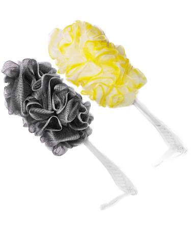 PPHAO - Black Loofah - Charcoal Loofah - Mens Loofah - Back Loofah for Shower - Exfoliating Loofah - Long Handle Bath Brush - Grey Loofah - Shower Mens Loofah Sponge Yellowe and Black - 2 Pack