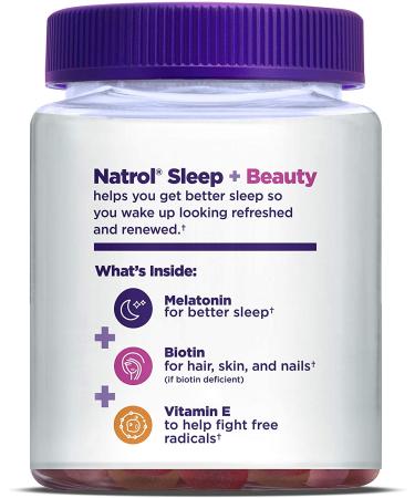 Natrol Sleep Beauty Gummies - Melatonin  Biotin & Vitamin E - 100% Drug Free - Raspberry Flavor - 60 Count - Buy Online on GoSupps.com