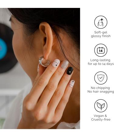 NAILOG Semi Cured Gel Nail Strips 34 pcs Salon-Quality Gel Nail Stickers Long Lasting Nail Wraps for Women with Soft Gel Finish Black & Pink Timeless Strings - Buy Online on GoSupps.com