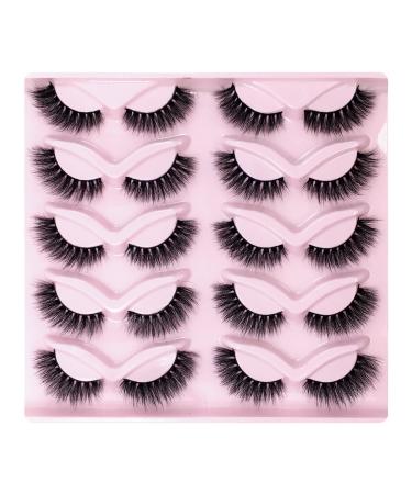 AMSDCN 10 Pairs 3D Effect Fake Eyelashes Natural Faux Mink Lashes Wispy Fluffy Curly (LY04)
