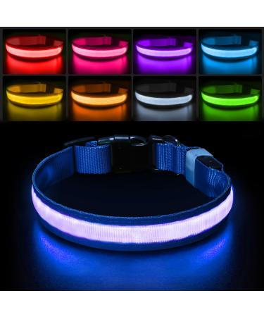 Luminous collar dog Charging dog collar luminous waterproof 7 color change adjustable LED light collar dogs for small medium large dogs for night safety blue-l l (48-60cm/19-23.6inch) 2022 blue