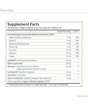 OXOMIO Dreamskin Supplement: Blemish Corrector & Complexion Perfector for Acne, Eczema, Rosacea, and Dry Skin - Buy Online on GoSupps.com
