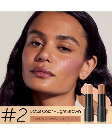 Double-Headed Highlighter Stick - 2-in-1 Waterproof Concealer & Bronzer for Face Makeup | Brightening Pencil in Lotus Color & Light Brown - Buy Online on GoSupps.com