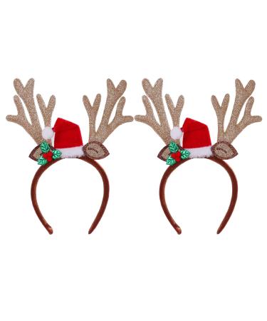 YYC 2Pcs Holiday Women Girls Christmas Antlers Headbands Christmas Headwear Deer Hair Bands Festival Head Hoop
