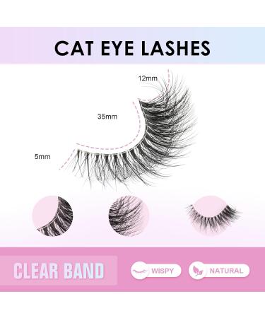 Poiuyoiu Clear Band Fluffy Lashes Kit with False Eyelashes Glue Bond and Remover Wispy Cat Eye Lashes 7 Pairs Fake Eyelashes Natural Look 3D Strip Lash Extensions Reusable Faux Mink Lashes M50-T - Buy Online on GoSupps.com