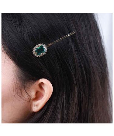 Inilbran Vintage Emerald Crystal Hair Clips Emerald Rhinestone Hair Pins Barrettes Green Crystal Hairpin Barrette Shiny Cz Hair Pins Hairclip Decorative Bobby Pins Crystal Wedding Hairclip(Dark Green)