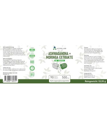 DG Supplements Ashwagandha & Moringa 500 mg 90 Vegan Capsules High Strength 201 & 101 Extracts Equal to 7500 mg Support for Energy Stress & Immune GMP Certified - Buy Online on GoSupps.com