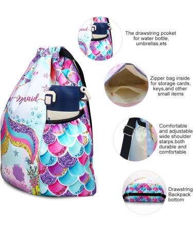 Kids Mermaid Drawstring Backpack - Mini Gym Dance Beach Swim Travel Bag with Water Bottle Holders - Buy Online on GoSupps.com
