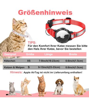 Airtag Cat Neck Band - Waterproof Reflective Collar for Kittens & Small Dogs | Safety Clasp & Elastic Adjustable (Red S 23-33cm) - Buy Online on GoSupps.com