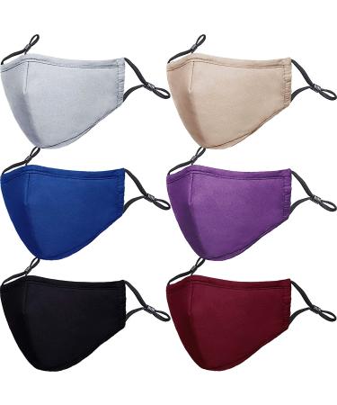 PAGE ONE Reusable Cloth Face Masks Washable Adjustable Breathable Cotton Face Mask for Women Men/6PC Black Navy Gray Wine Red Purple Khaki