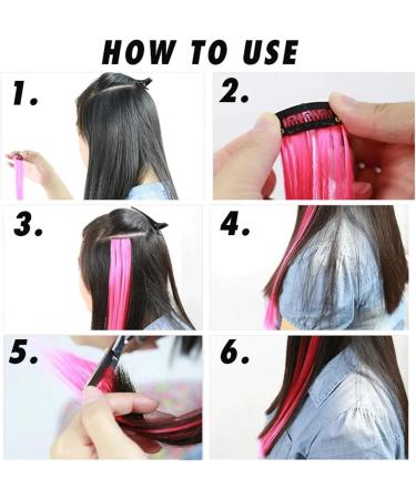 Hair Piece 22" Synthetic Long Straight Rainbow Highlight Colored Hair Extensions Clip In One Piece Ombre Pink Purple Green Yellow For Women(CFP-130) - Buy Online on GoSupps.com