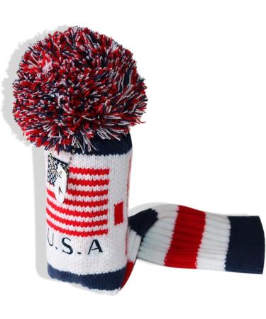 CRAFTSMAN GOLF US Flag Knit Pom Pom Driver Fairway Wood Headcover - White/Blue/Red - 1pc #5 Wood Cover - Buy Online on GoSupps.com