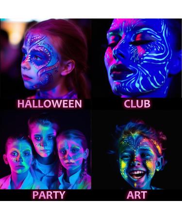 Glow UV Face Paint - 15 Colors Neon Eyeshadow Palette | Water-Based UV Blacklight Makeup for Kids | Perfect for Halloween Glow Parties & Music Festivals - Shop Internationally - Buy Online on GoSupps.com
