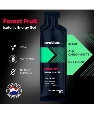 Evotion Pro High Energy Gel - 20x60ml - Forest Berries - 80kcal 20g Carbs - Maltodextrin Power Gel for Running & Marathon Energy - Buy Online on GoSupps.com