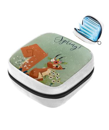 GIAPB Sanitary Napkin Storage Bag Period Bag Tampon Bag Makeup Bag Pad Pouch Cartoon Fox and Flower Color4559