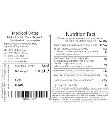 Buy Seba Garden Medjool Premium Large Dates - 5 Kg - High Quality Sweet & Delicious - International Shipping Available - Buy Online on GoSupps.com