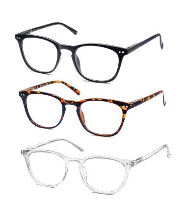 Reading Glasses Women Men Stylish Readers 2.25 Lightweight Frame Glasses for Reading 3 Pack Black / Tortoise/Clear 3 Mix Color 2.25 x