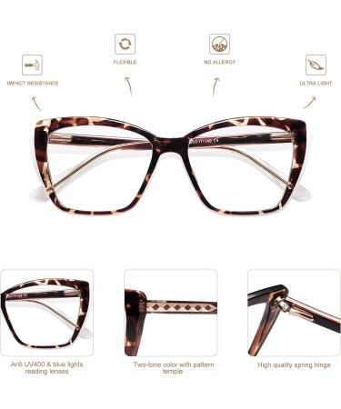 AMOMOMA TR90 Oversized Blue Light Reading Glasses Women Stylish Cat Eye Square Glasses 1.5x - Black & Tortoise - Buy Online on GoSupps.com