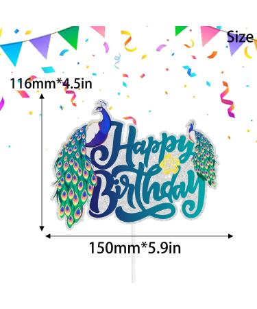 SugarGera Peacock Happy Birthday Cake Topper - Wildlife Themed Birthday Party for Boys or Girls or Bird Themed Baby Shower Party Decorations - Buy Online on GoSupps.com