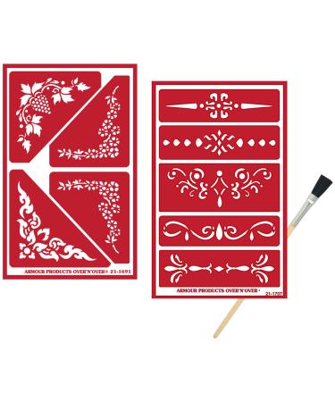 2 Armour Etch Over N Over Reusable Glass Etching Stencils - Victorian Corner, Ornate Border Themed Stencil | Vintage, Simple Modern, Classic Theme Design | Set Includes Brush - Buy Online on GoSupps.com
